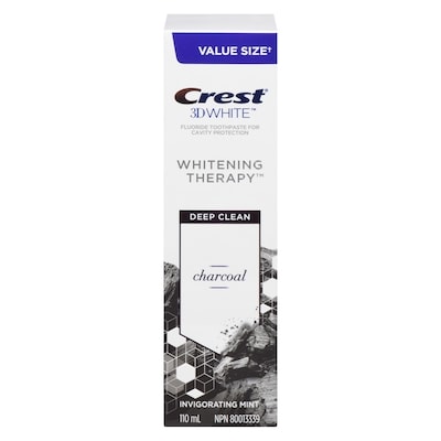 Crest 3D White Whitening Therapy Charcoal Deep Clean Fluoride Toothpaste, Invigorating Mint 110 ml, $5.45/100ml