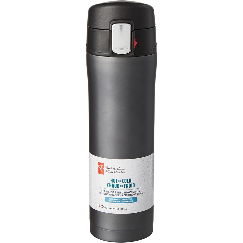 President's Choice Stainless Steel Mug With Locking Mechanism, 420mL - Stainless Steel