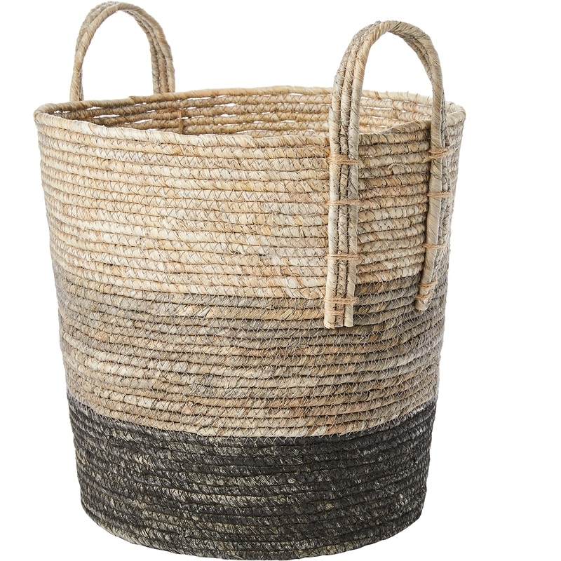 Maize Rope Storage Basket with Handles, 17 in, Ombre, Charcoal Grey, Dark Grey, Light Grey