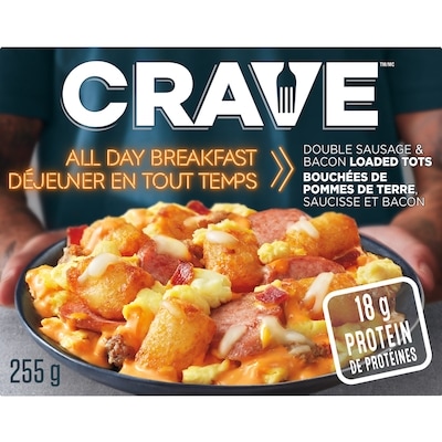 Crave All Day Breakfast Double Sausage And Bacon Loaded Tots 255 g, $2.35/100g