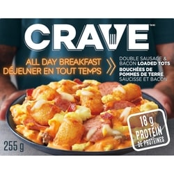Crave Déjeuner toute la journée - Bouchées de pommes de terre double saucisse et bacon 255 g, 2,55 $/100g