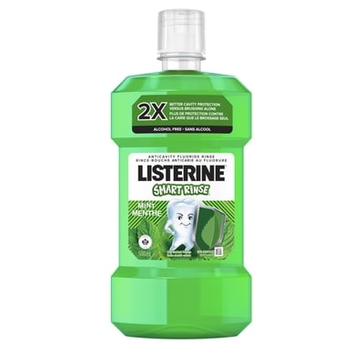 Listerine Rince-bouche anticarie au fluorure Smart Rinse, Menthe, Sans alcool 500 ml, 1,20 $/100ml