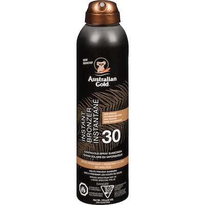 Australian Gold Continuous Spray Sunscreen Instant Bronzer Broad Spectrum Spf 30 177 ml, $10.73/100ml