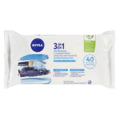 Nivea Lingettes Nettoyantes 3-EN-1 Biodégradables Peau Normale 40 ea, 0,26 $/1ch