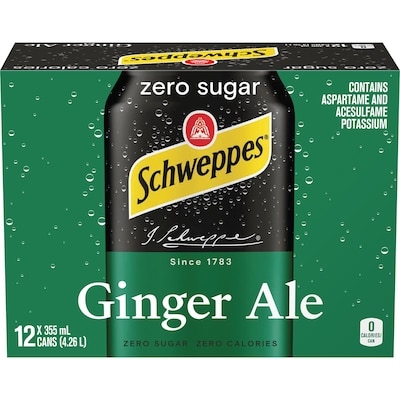 Schweppes Ginger Ale Zero Sugar    12x355.0 ml, $0.18/100ml