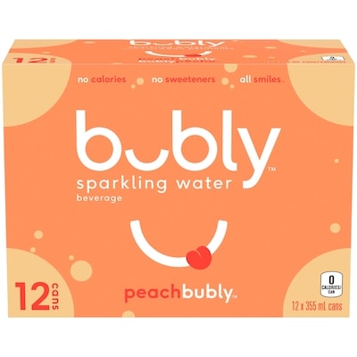 Bubly Sparkling Water Peach Sparkling Water  12x355.0 ml, $0.15/100ml