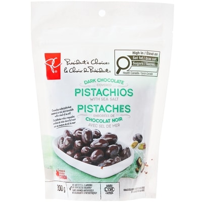 President's Choice Dark Chocolate Covered Pistachios With Sea Salt 200 g, $3.50/100g