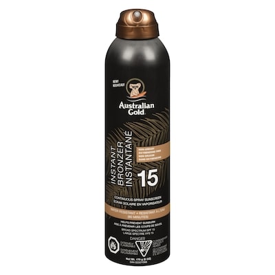 Australian Gold Continuous Spray Sunscreen Instant Bronzer Broad Spectrum Spf 15 177 ml, $5.65/100ml