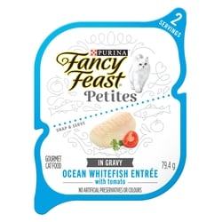 Purina Fancy Feast Petites Wet Cat Food Ocean Whitefish Entrée in Gravy 79.4 g, $1.62/100g