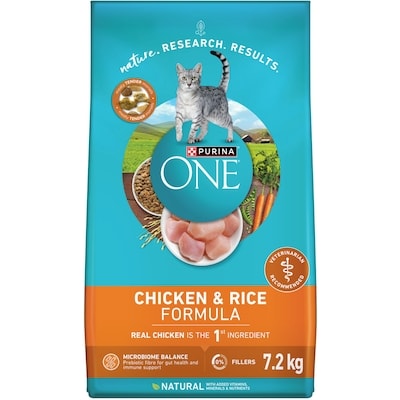 Purina ONE Microbiome Balance Chicken & Rice Formula, Dry Cat Food 7.2 kg, $0.62/100g