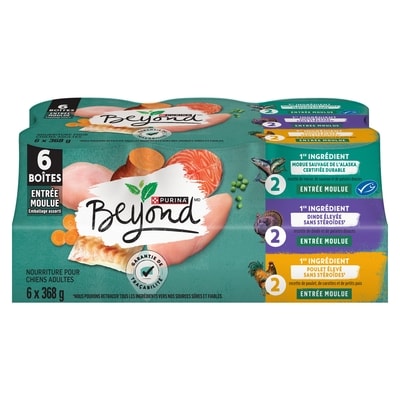Purina Beyond Sans grains emballage assorti entrée moulue sans grains morue de l’alaska, saumon, poulet et dinde nourriture humide pour chiens 2.21 kg, 0,70 $/100g
