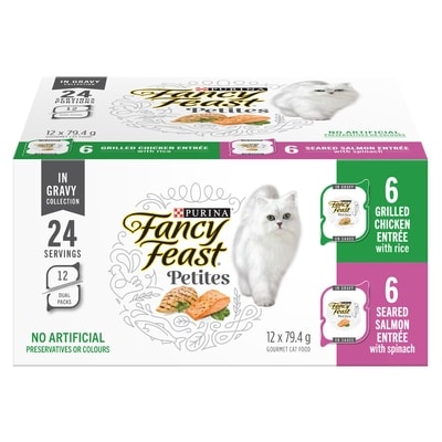 Purina Fancy Feast Petites in Gravy Collection Variety Pack 2 Flavours, Wet Cat Food 12x79.4 g, $1.78/100g