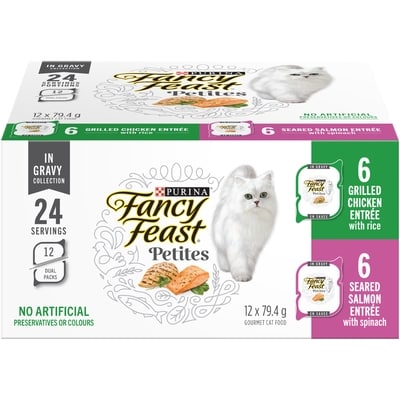 Purina Fancy Feast Petites in Gravy Collection Variety Pack 2 Flavours, Wet Cat Food 12x79.4 g, $1.78/100g