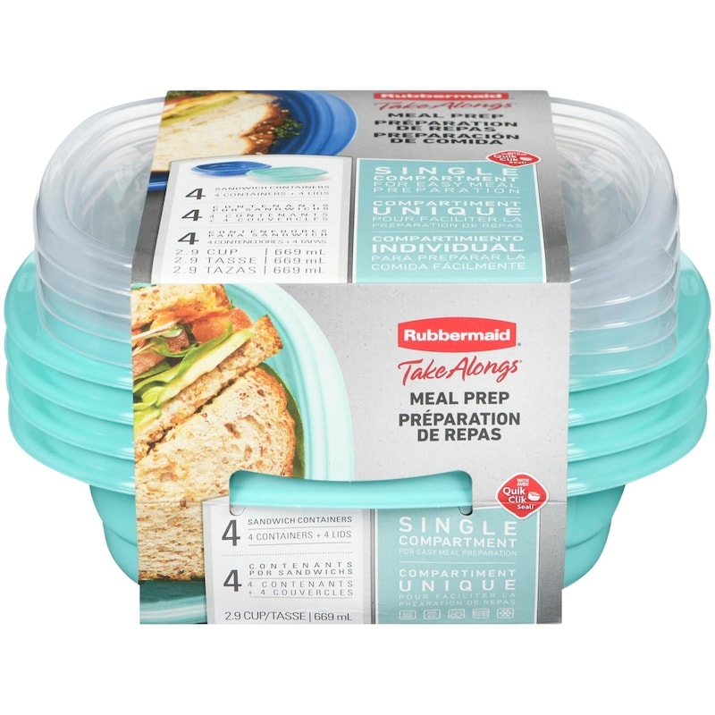 TakeAlongs Meal Prep Sandwich Containers, Colour May Vary (Blue or Teal), 4 Pack