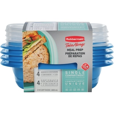 Rubbermaid Contenants à sandwich TakeAlongs Meal Prep, la couleur peut varier (bleu ou bleu sarcelle), paquet de 4 4 ea, 1,25 $/1ch