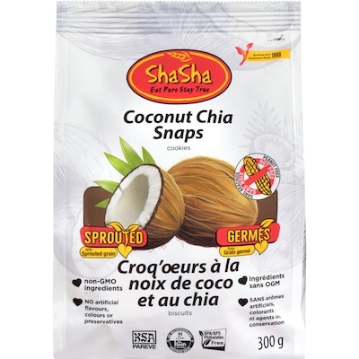 Sha Sha Coconut Chia Snaps Cookies 300 g, $2.50/100g