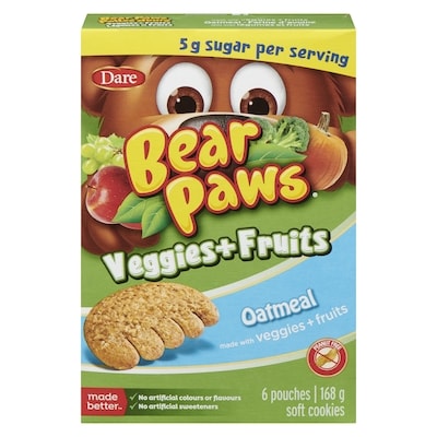 Dare Bear Paws Veggies + Fruits Oatmeal Cookies 168 g, $2.97/100g