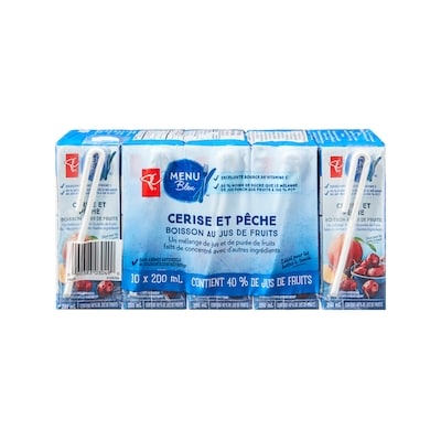PC Menu Bleu Boîtes de boisson au jus de fruits, cerise et pêche 10x200.0 ml, 2,75 $/100ml