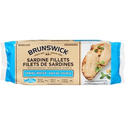 Brunswick Sardine Filets Spring Water 100 g, $2.00/100g