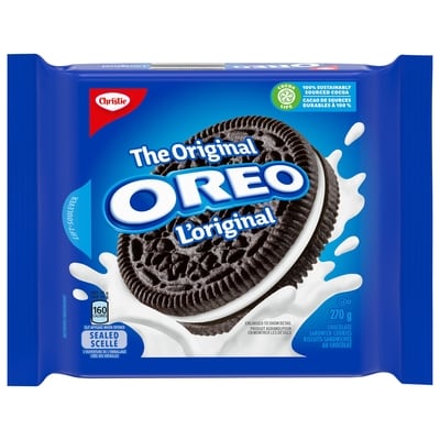 Christie OREO, L’original, biscuits-sandwiches au chocolat, à emporter, à grignoter et à tremper à l’infini 270 g, 1,85 $/100g