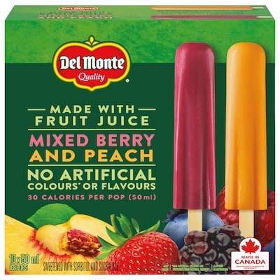 Del Monte Pops glacés petits fruits et pêche 10x50.0 ml, 1,30 $/100ml