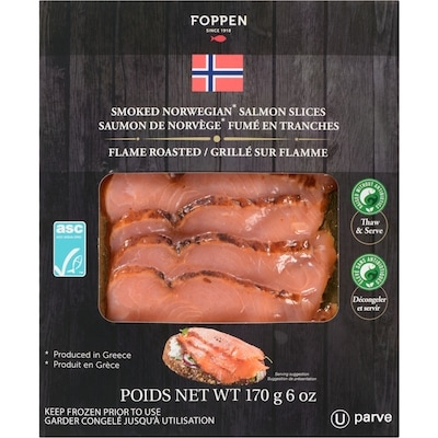 Foppen Smoked Salmon Slices Flame Roasted  170 g, $6.46/100g