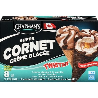 Chapman’s Super Cornet Twister centre caramel salé 8x120.0 ml, 0,68 $/100ml