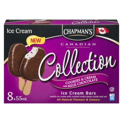 Chapmans Canadian Collection Cookies & Cream & Milk Chocolate Ice Cream Bar 8x55.0 ml, $1.25/100ml