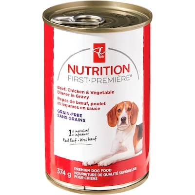 President's Choice Nutrition First Beef, Chicken, and Vegetable Dinner in Gravy Premium Dog Food 374 g, $0.80/100g