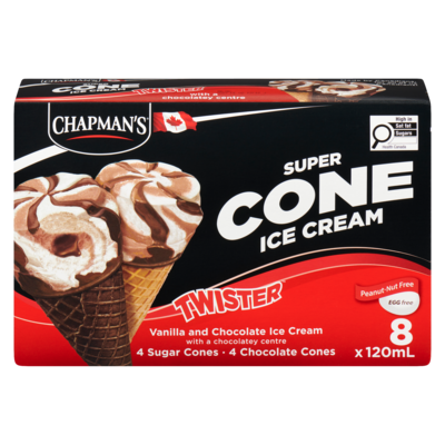 Chapmans Super Cone Twister Chocolate Centre 8x120.0 ml, $0.99/100ml