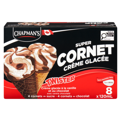 Chapman’s Super Cornet Twister centre chocolat 8x120.0 ml, 0,94 $/100ml