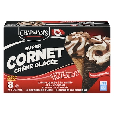 Chapman’s Super Cornet Twister centre chocolat 8x120.0 ml, 0,88 $/100ml