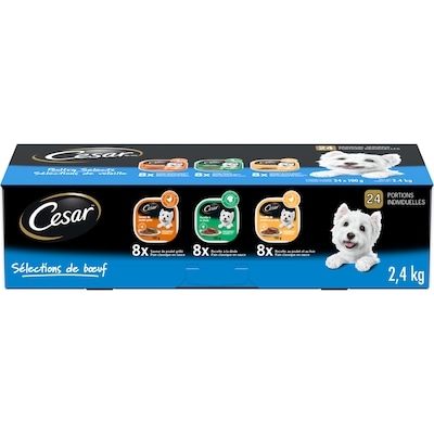Cesar Nourriture humide pour chiens adultes pain classique en sauce Sélections de volaille – format variété, saveur de poulet, de dinde et au poulet et au foie 2.4 kg, 1,42 $/100g