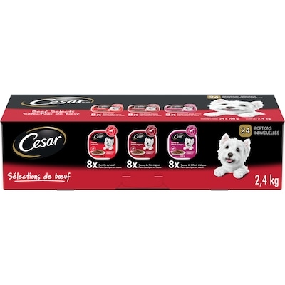 Cesar Nourriture humide pour chiens adultes pain classique en sauce Sélections de bœuf – format variété 2.4 kg, 1,42 $/100g