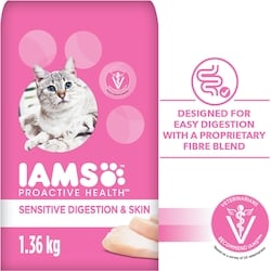 Iams Proactive Health Sensitive Digestion & Skin, Turkey Adult Dry Cat Food 1.36 kg, $1.54/100g