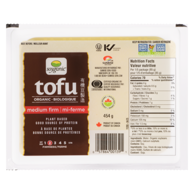 Soyganic Medium Firm Organic Tofu 454 g, $0.88/100g