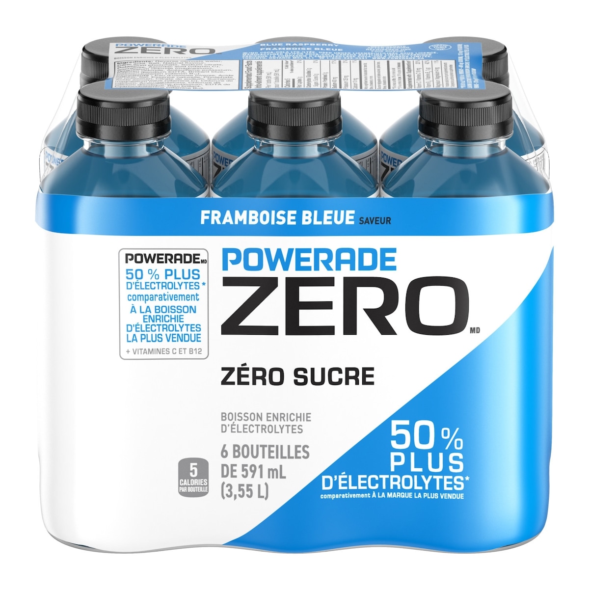 Powerade Zéro Sucre Boisson Sportive Framboise Bleue Bouteilles 6x591.0 ml, 0,21 $/100ml