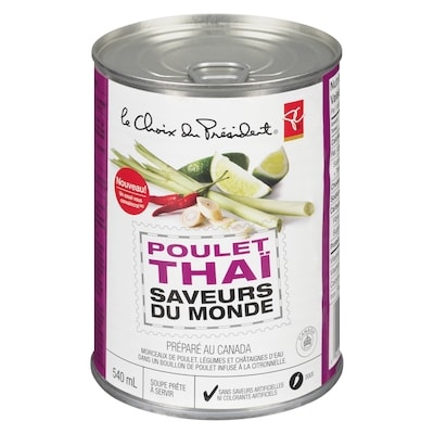 le Choix du Président Soupe Saveurs du monde au poulet thaï 540 ml, 0,70 $/100ml
