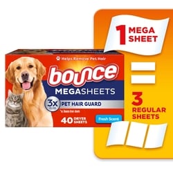 Pet Hair & Lint Guard Mega Dryer Sheets with 3X Pet Hair Fighters, Fresh Scent, 40 Count