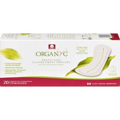 Organyc Serviettes Hygiéniques Féminines, Flux Super Abondant 20 ea, 0,45 $/1ch