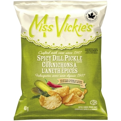 Miss Vickies Kettle Cooked Potato Chips, Spicy Dill Pickle, Case 40x40.0 g, $2.12/100g