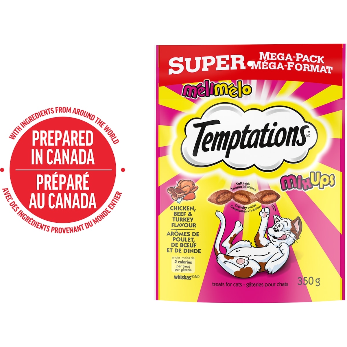 Temptations Gâteries pour chats Mélimélo arômes de poulet, de dinde et de bœuf 350 g, 0,21 $/100g
