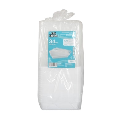 Café Express Contenant rectangulaire pour emporter a base blanc 1000ml avec couvercle, 50-paquet 50 ea, 24,99 $/1ch