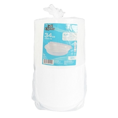 Café Express Boîtes à emporter rondes, fond blanc avec couvercle, 1000ml, 50-paquet 1 ea, 26,99 $/1ch