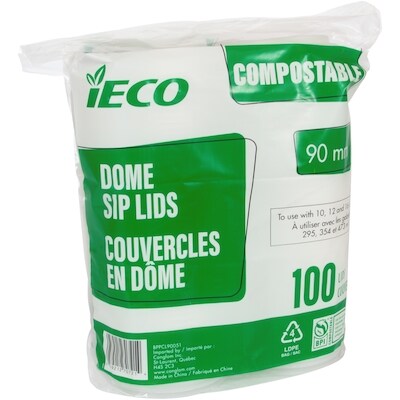 iECO Couvercle compostable de 90mm en dôme avec ouverture 100/Pqt 1 ea, 14,99 $/1ch