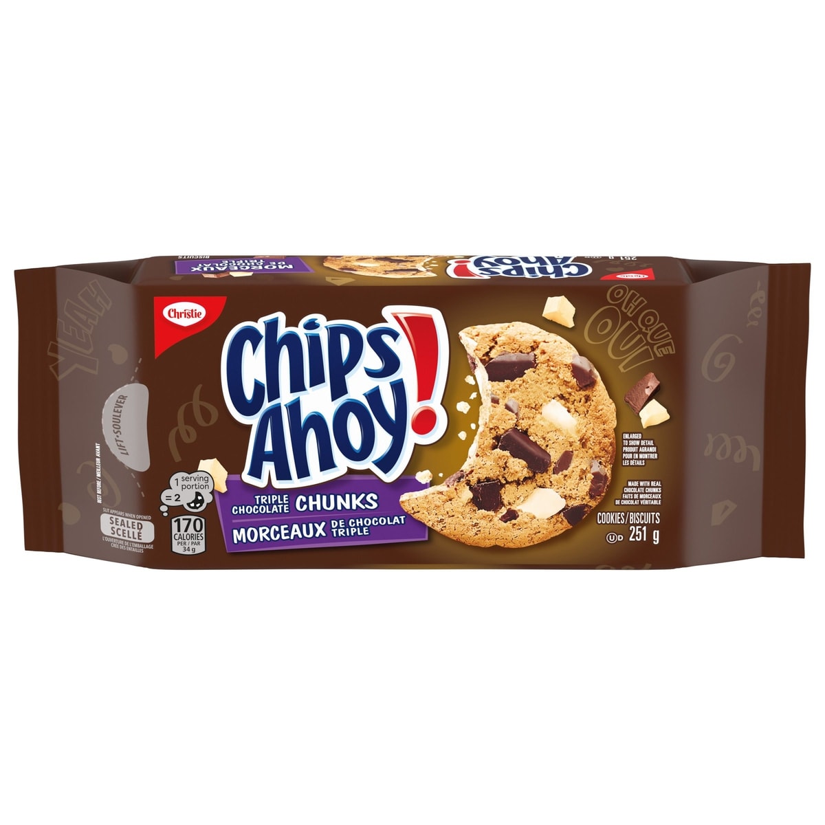 Christie Chips Ahoy! Triple Chocolate Chunks Cookies, Resealable pack 251 g, $1.11/100g