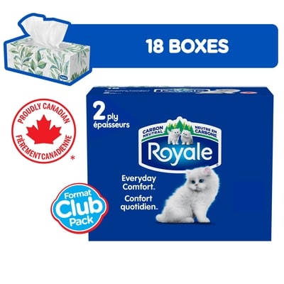Royale Everyday Comfort 2 Ply Facial Tissue, 18 Tissue Boxes, 126 Tissues per box 1 ea, $0.22/1ea