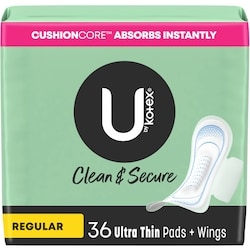 Clean & Secure Ultra Thin Pads with Wings, Regular Absorbency, 36 Count
