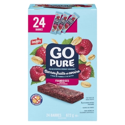 Leclerc Barres fruits et avoine Framboises, format familial 672 g, 2,23 $/100g