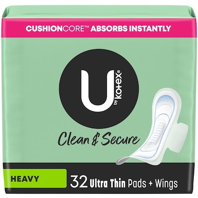 U by Kotex Clean & Secure Ultra Thin Pads with Wings, Heavy Absorbency, 32 Count 32 ea, $0.31/1ea